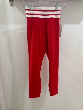 JustFab Active Red White Stripe Ankle Leggings Women's Size M High Rise